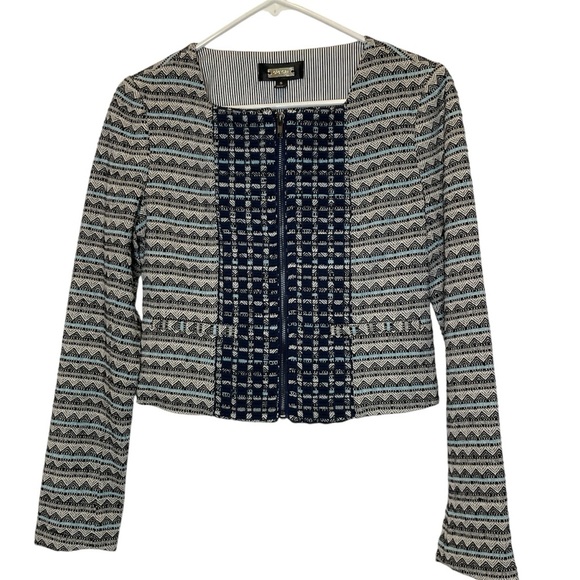 Greylin Crop Jacket Embroidered Zip Front Geometric Print Pockets Size Small - Picture 1 of 16